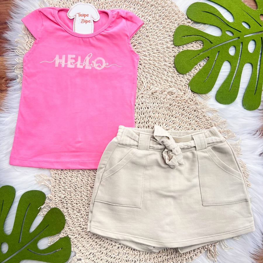 Conj. Regata Hello Sunshine e Short Saia - Pink e Areia